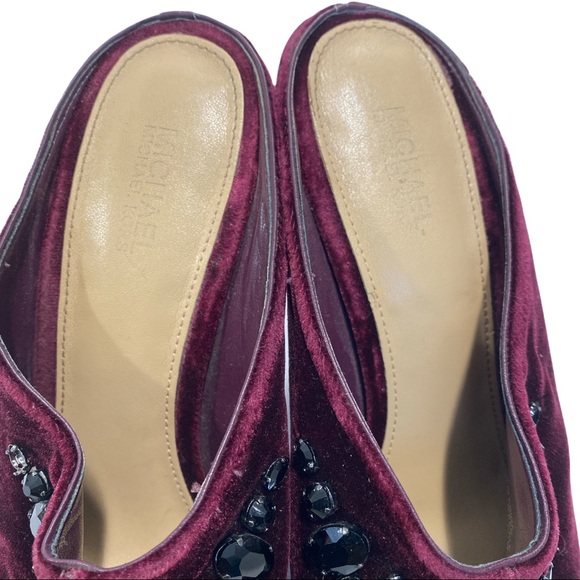 Micheal Kors Burgundy Velvet Mules with Black Flower Jewel Detail - Picture 9 of 9